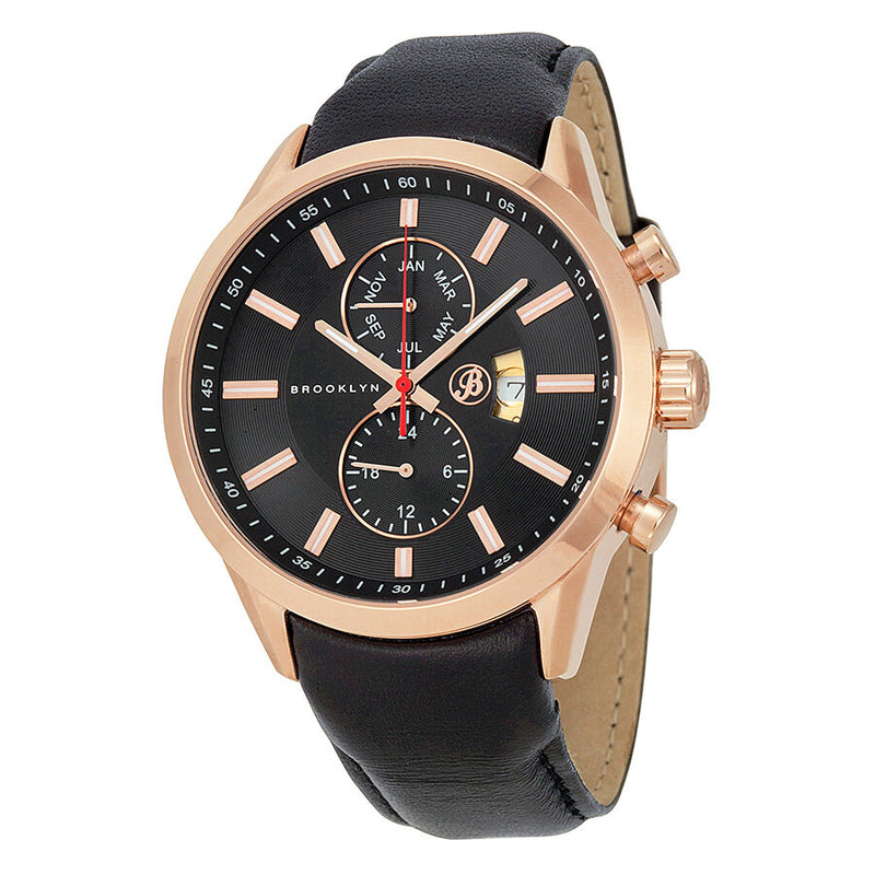 Brooklyn Watch Co. Fulton Black Dial Black Leather Swiss Quartz Men's Watch #FL-RG-BK-BK - Watches of America