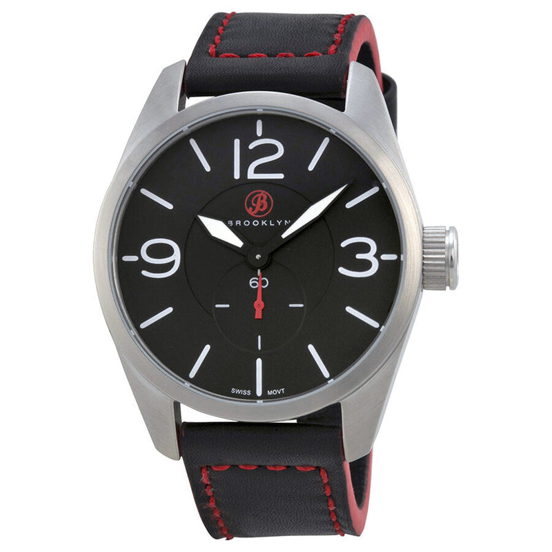 Brooklyn Watch Co. Lafayette Black Dial Black Red Accent Leather Swiss Quartz Men's Watch #CLA-H - Watches of America