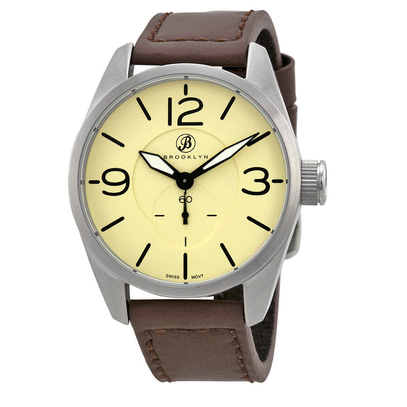 Brooklyn Watch Co. Lafayette Tan Dial Brown Leather Swiss Quartz Men's Watch #CLA-G - Watches of America