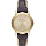 Burberry Men’s Swiss Made Quartz Black Check Stamped Leather Strap Gold Dial Men's Watch  BU9032 - Watches of America