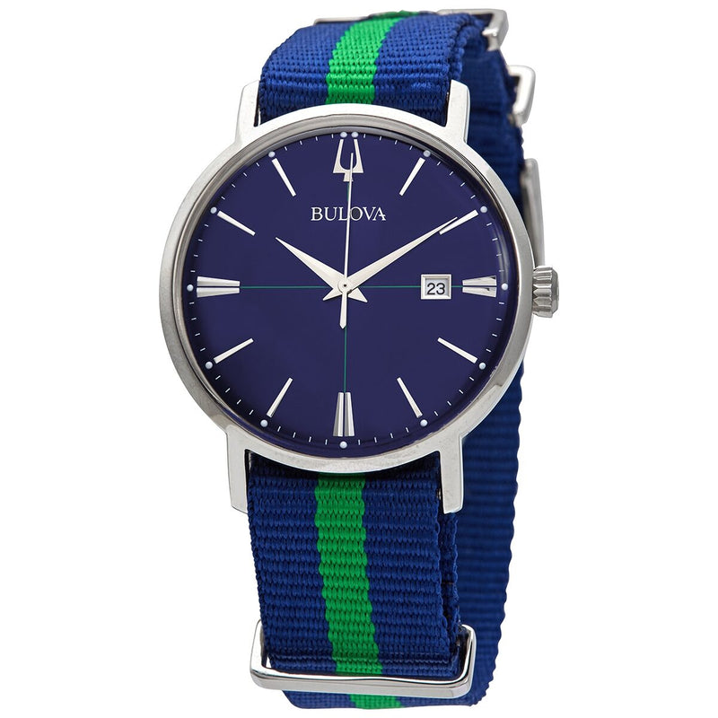 Bulova Aerojet Quartz Blue Dial Striped Nylon Men's Watch #96B316 - Watches of America