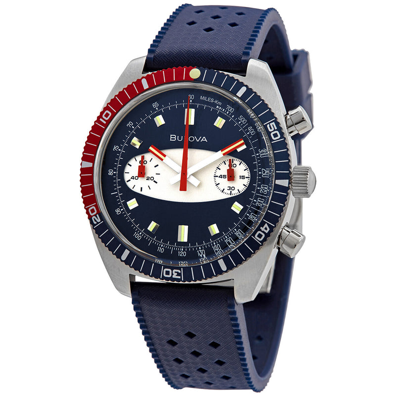 Bulova Chronograph Quartz Blue Dial Pepsi Bezel Men's Watch #98A253 - Watches of America