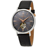 Bulova Classic Automatic Grey Dial Black Leather Men's Watch #98A187 - Watches of America