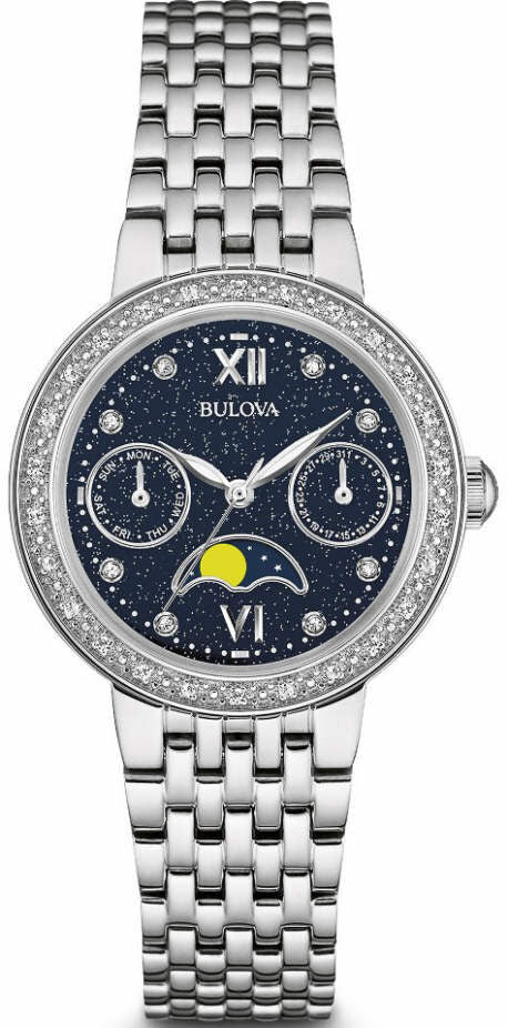 Bulova Classic Chronograph Quartz Diamond Blue Dial Ladies Watch #96R210 - Watches of America