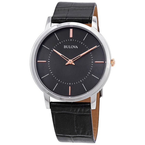 Bulova Classic Grey Dial Black Leather Men's Watch #98A167 - Watches of America