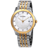 Bulova Classics Diamond White Mother of Pearl Dial Ladies Watch #98P161 - Watches of America