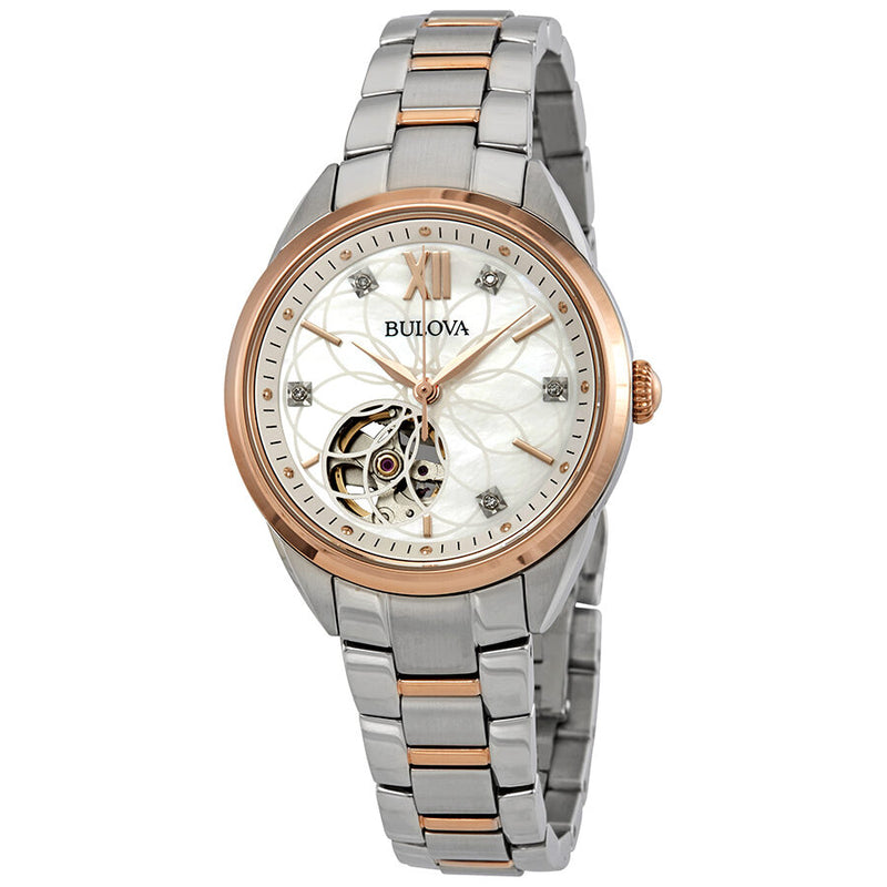 Bulova Classics Automatic Mother of Pearl Diamond Dial Ladies Watch #98P170 - Watches of America