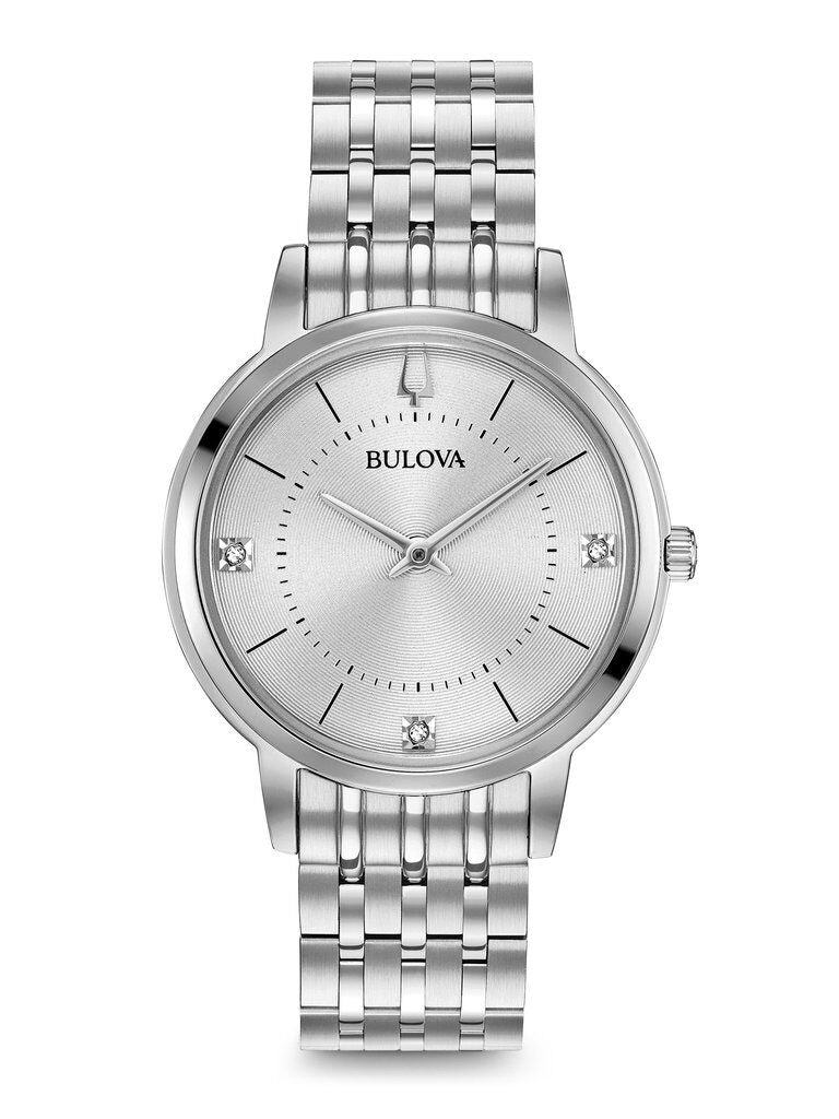 Bulova Classics Quartz Diamond Silver Dial Ladies Watch #96P183 - Watches of America