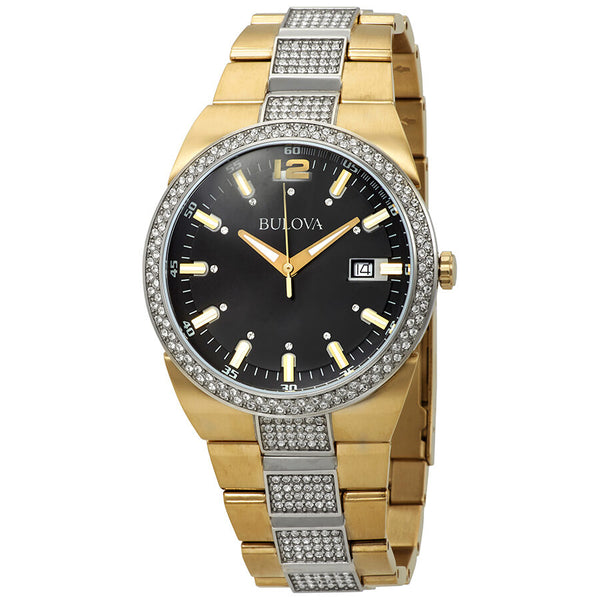 Bulova Crystal Black Bi-level Sunray Dial Men's Watch #98B235 - Watches of America
