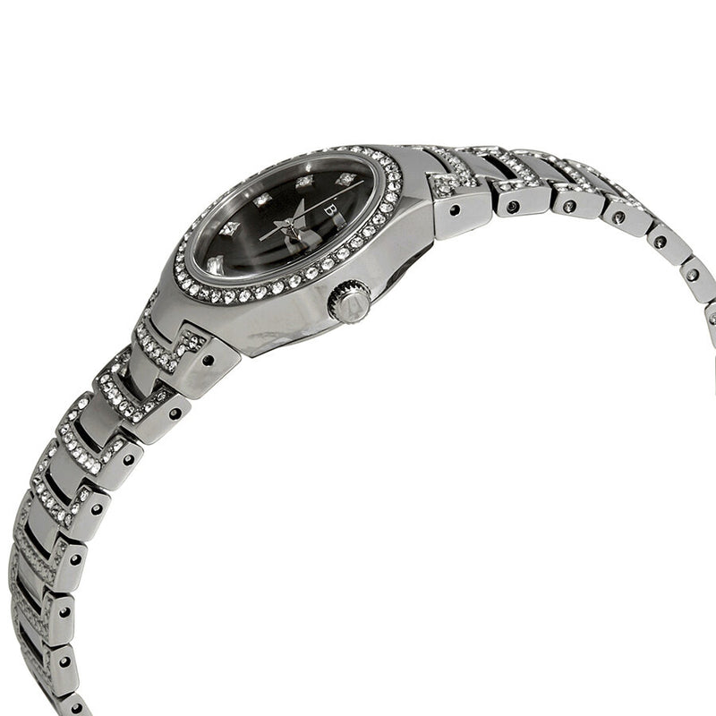 Bulova Crystal Black Dial Stainless Steel Ladies Watch #96L170 - Watches of America #2