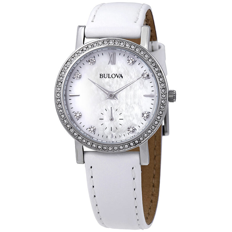 Bulova Crystal Mother of Pearl Dial Ladies Watch #96L245 - Watches of America