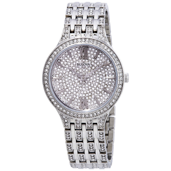 Bulova Crystal Silver Dial Ladies Watch #96L243 - Watches of America