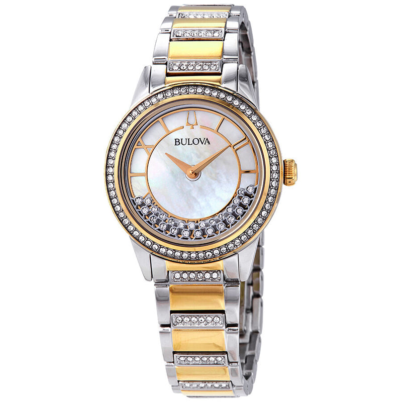 Bulova Crystal Turnstyle Mother of Pearl Dial Two-tone Ladies Watch #98L245 - Watches of America