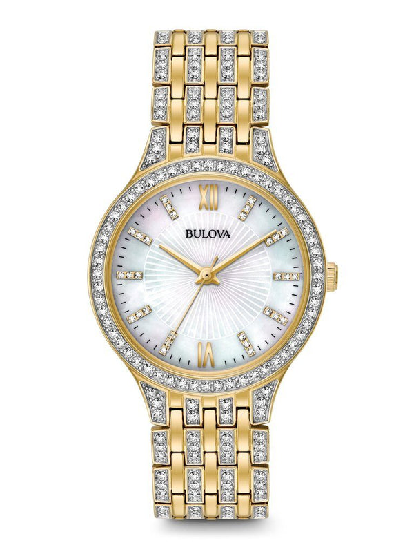 Bulova Crystal White Mother of Pearl Dial Ladies Watch #98L234 - Watches of America