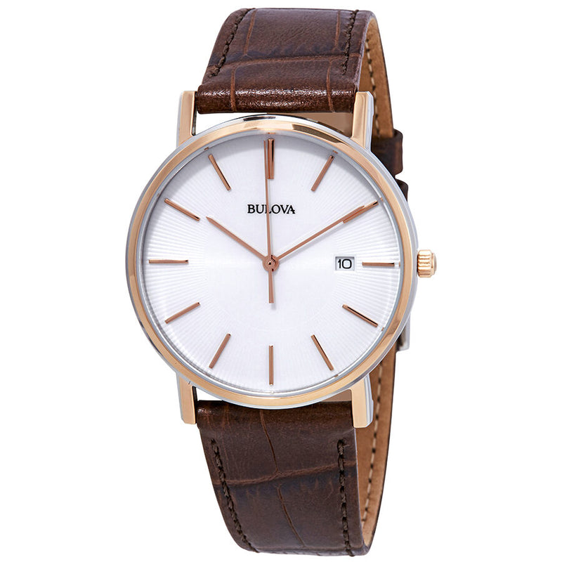 Bulova Dress Series White Dial Brown Leather Men's Watch #98H51 - Watches of America