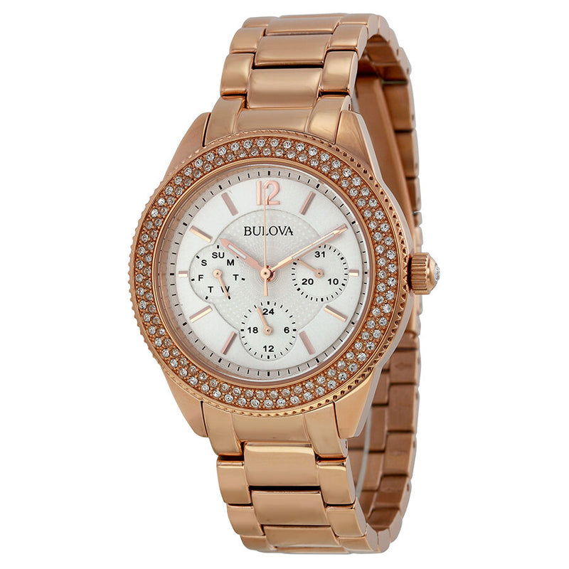 Bulova Multi-Function Silver Dial Rose Gold-plated Ladies Watch #97N101 - Watches of America