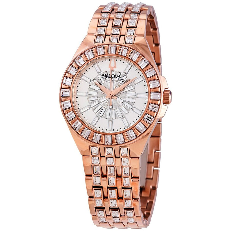 Bulova Phantom Rose Gold-tone Baguette Swarovski Crystal Ladies Watch #98L268 - Watches of America