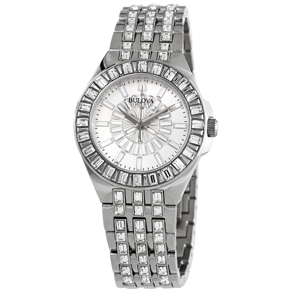 Bulova Phantom Quartz Crystal Silver-tone Pave Dial Ladies Watch #96L278 - Watches of America