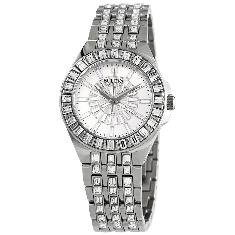 Bulova Phantom Quartz Crystal Silver-tone Pave Dial Ladies Watch #96L278 - Watches of America