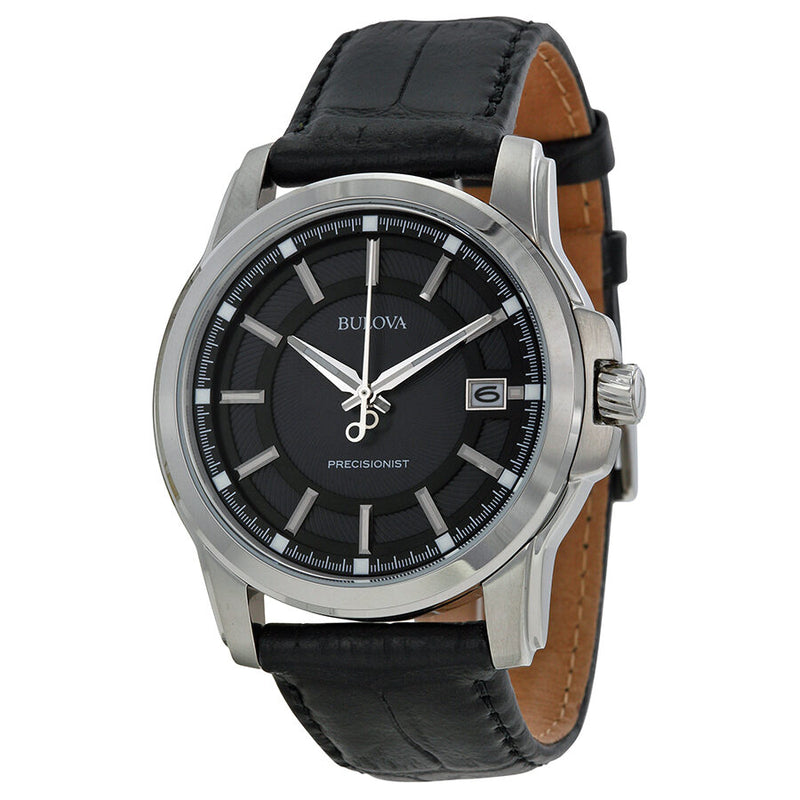 Bulova Precisionist Grey Dial Black Leather Men's Watch #96B158 - Watches of America
