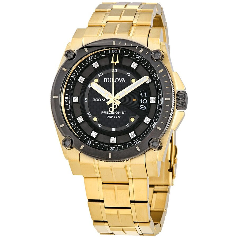 Bulova Precisionist Quartz Diamond Black Dial Men's Watch #98D156 - Watches of America