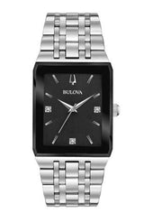 Bulova Quadra Quartz Diamond Black Dial Men's Watch #96D145 - Watches of America