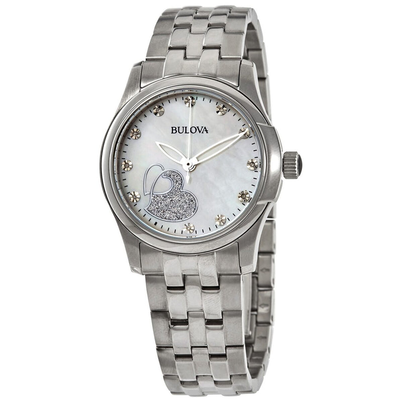 Bulova Quartz Diamond White Mother of Pearl Dial Ladies Watch #96P182 - Watches of America
