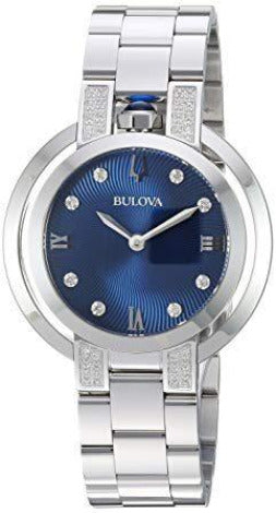 Bulova RUBAIYAT Quartz Diamond Blue Dial Ladies Watch #96R225 - Watches of America