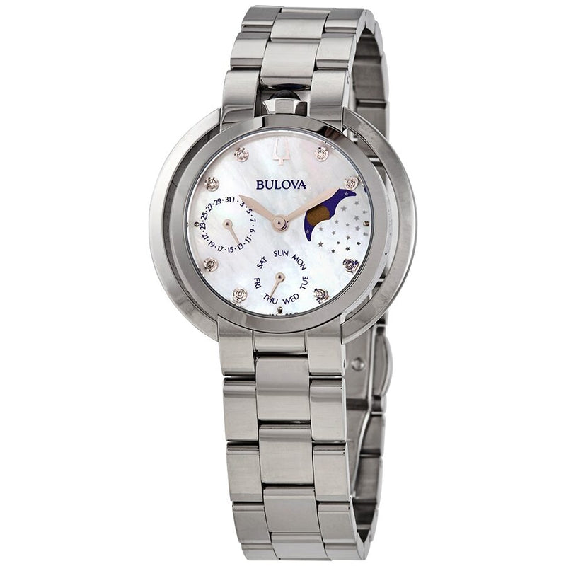 Bulova Rubaiyat Quartz Diamond White Mother of Pearl Dial Ladies Watch #96P213 - Watches of America