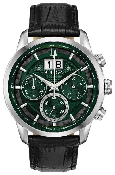 Bulova Sutton Chronograph Quartz Green Dial Men's Watch #96B310 - Watches of America