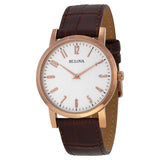 Bulova White Dial Rose Gold-tone Brown Leather Men's Watch #97A106 - Watches of America