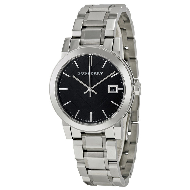 Burberry Black Check Stamped Dial Stainless Steel Ladies Watch BU9101 - Watches of America