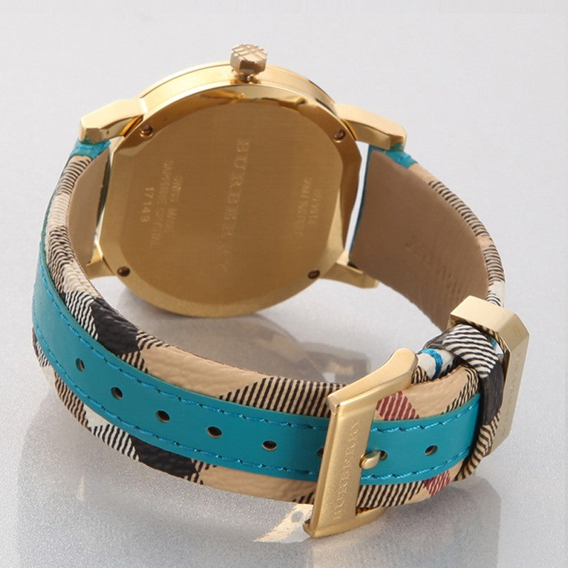 Burberry Turquoise Leather Nova Check 38mm Women s Watch BU9018 Watches of America