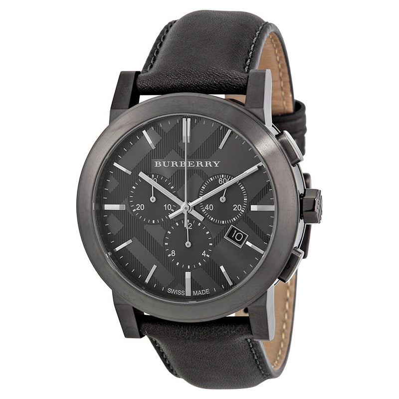 Burberry Chronograph Dark Grey Dial Dark Grey Leather Men's Watch BU9364 - Watches of America