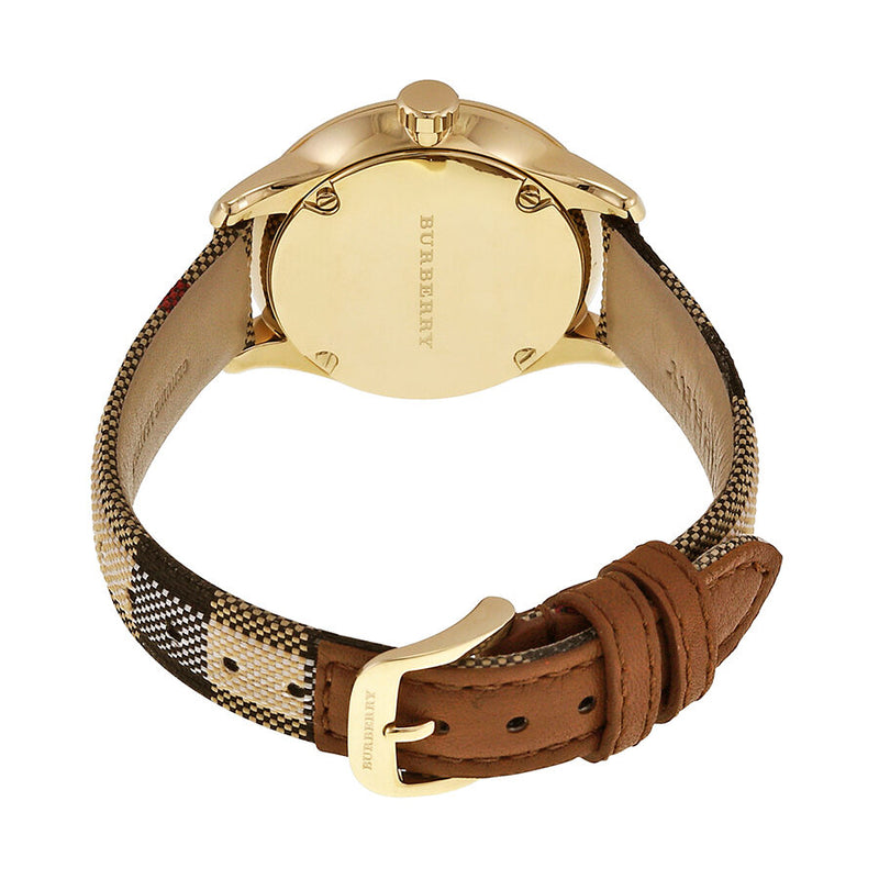 Burberry Honey Check Stamped Dial Honey Check Fabric-Coated Leather Ladies Watch BU10104 - Watches of America #3