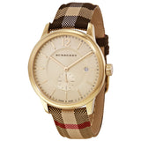 Burberry Honey Dial Honey Check Fabric-Coated Leather Unisex Watch BU10001 - Watches of America