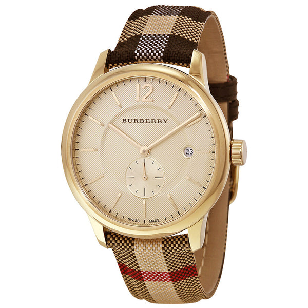 Burberry Honey Dial Honey Check Fabric-Coated Leather Unisex Watch BU10001 - Watches of America