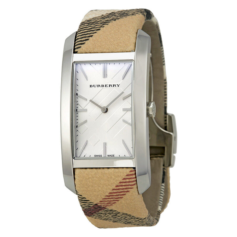 Burberry The Pioneer Silver Check-stamped Dial Haymarket Check Ladies Watch BU9406 - Watches of America