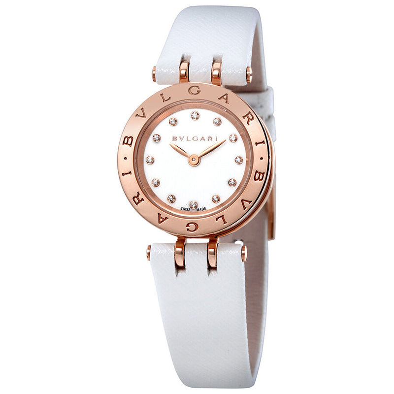 Bvlgari B.Zero1 White Lacquered Dial White Leather Strap Ladies Watch #102176 - Watches of America