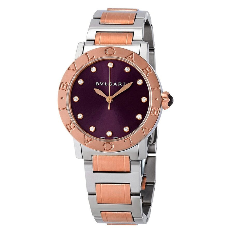 Bvlgari Bvlgari Automatic Purple Diamond Dial Steel and 18K Pink Gold Ladies Watch #102622 - Watches of America