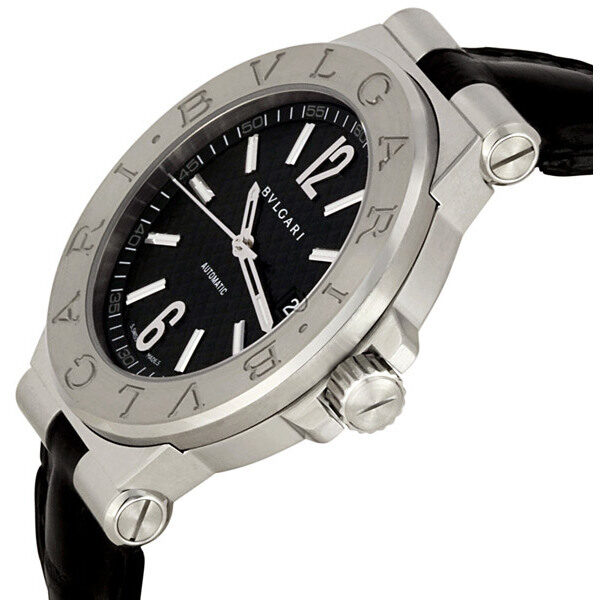 Bvlgari Diagono Black Dial Black Alligator Leather Strap Automatic Men's Watch #101621 - Watches of America #2