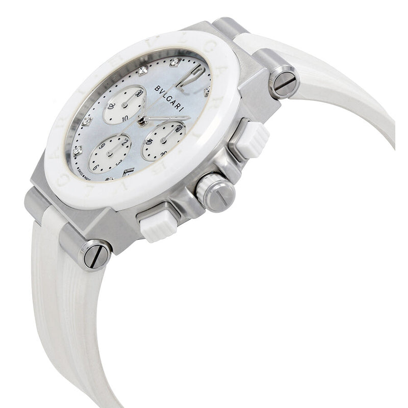 Bvlgari Diagono Chronograph White Mother of Pearl Diamond Dial Ladies Watch #101993 - Watches of America #2