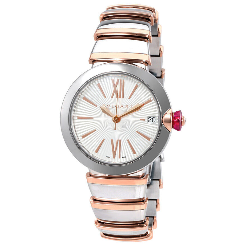 Bvlgari LVCEA  Automatic Silver Opaline Dial 18kt Pink Gold and Steel Ladies Watch #102197 - Watches of America