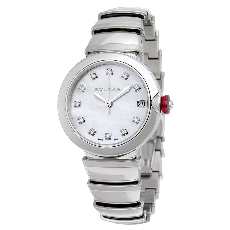 Bvlgari LVCEA Automatic White Mother of Pearl Diamond Dial Stainless Steel Ladies Watch #102199 - Watches of America