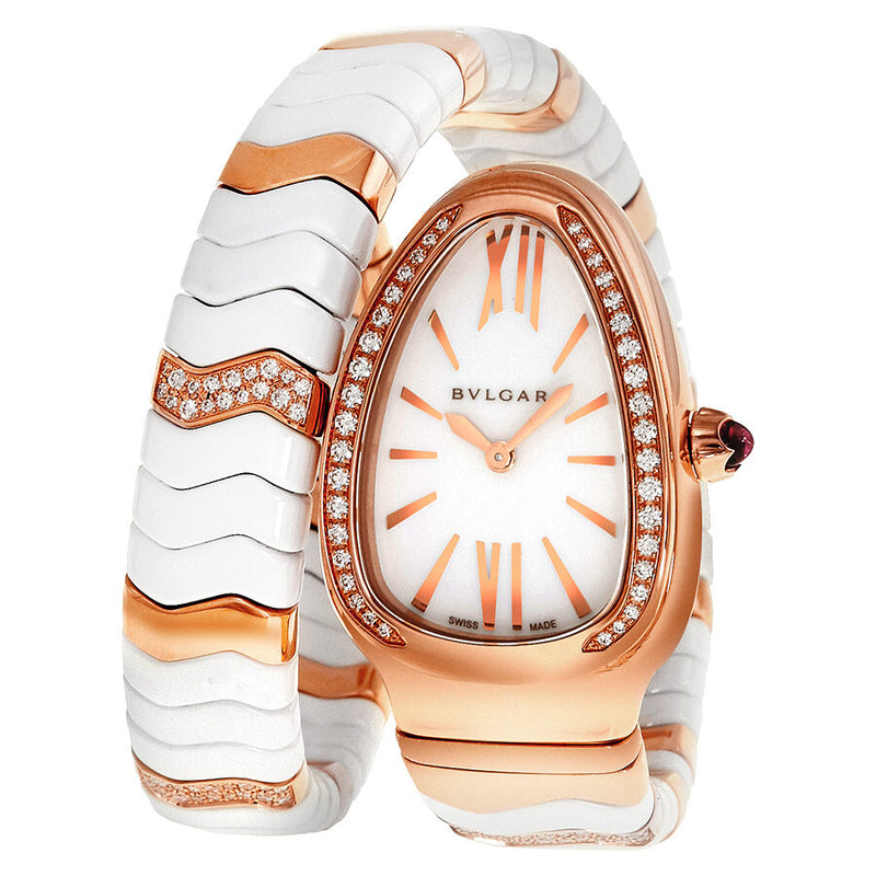 Bvlgari Serpenti Spiga White Dial Ceramic and 18K Rose Gold Ladies Watch #SPP35WGDWCG1.1T - Watches of America