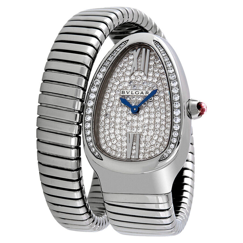 Bvlgari Serpenti Tubogas 18k White Gold Diamond Pave Dial Quartz Ladies Watch #102005 - Watches of America