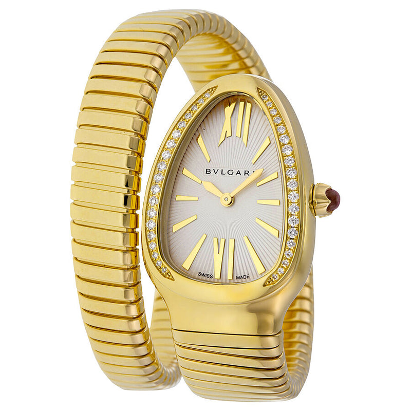 Bvlgari Serpenti Tubogas Silver Opaline Dial 18kt Yellow Gold Quartz Ladies Watch #101924 - Watches of America