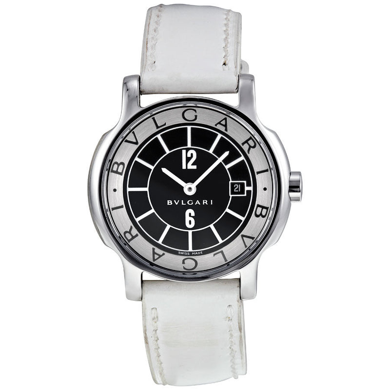 Bvlgari-Bvlgari Solotempo Steel Dial Leather Ladies Watch #ST29BSLD - Watches of America