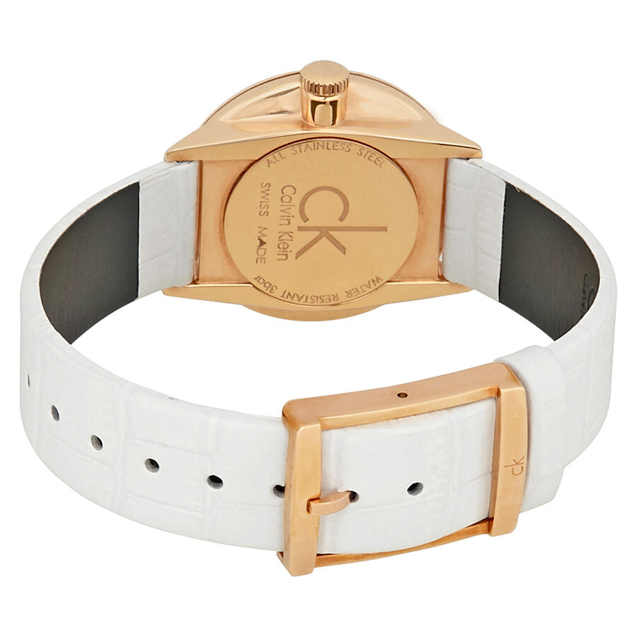 Calvin Klein Accent Silver Dial White Leather Ladies Watch