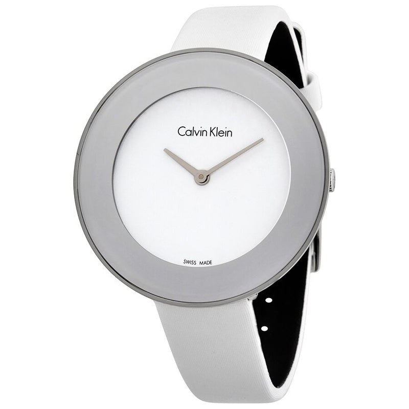 Calvin Klein Chic White Dial White Leather Ladies Watch #K7N23TK2 - Watches of America